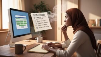 Person at a desk reviewing a checklist while optimizing a computer in a home setting, symbolizing beginner-friendly PC performance improvement.