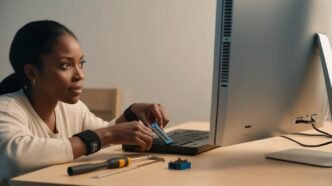 Person upgrading a computer with basic tools on a desk, representing affordable ways to boost PC performance through budget-friendly hardware improvements.